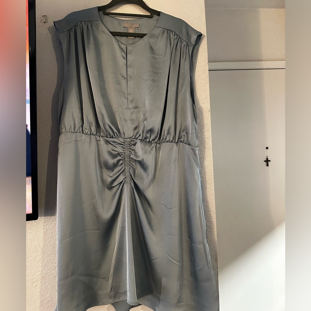 H&M turquoise draped satin dress sz XL